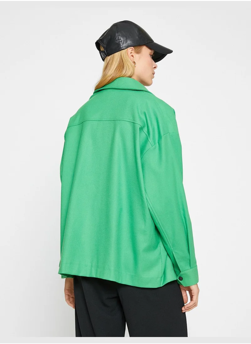 KOTON Long Sleeve Shirt Pocket Snap Button