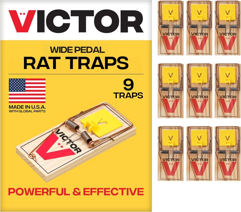Victor Wide Pedal Rat Traps - 9 Pack, Easy Set Plastic Pedal, Humane Snap Design - Image 1