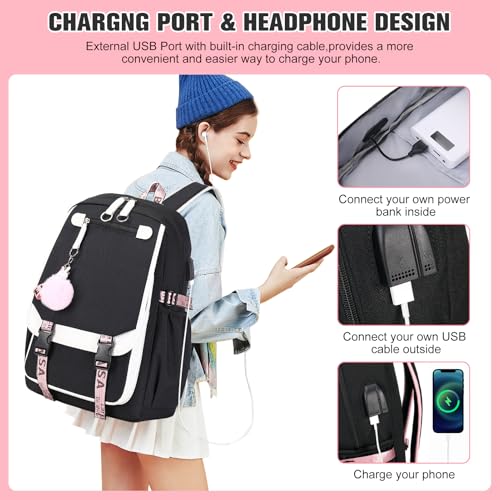 Bevalsa School Backpack for Girls, Girls Backpack with Lunch Box, Bookbag for Kids Elementary Middle School Student 21L Children Schoolbag - Image 2