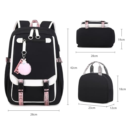 Bevalsa School Backpack for Girls, Girls Backpack with Lunch Box, Bookbag for Kids Elementary Middle School Student 21L Children Schoolbag - Image 4