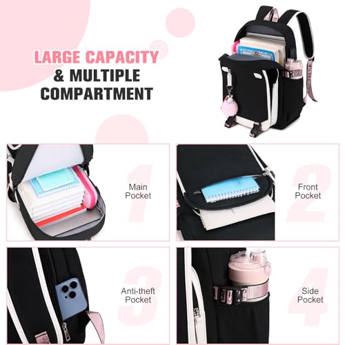Bevalsa School Backpack for Girls, Girls Backpack with Lunch Box, Bookbag for Kids Elementary Middle School Student 21L Children Schoolbag - Image 3