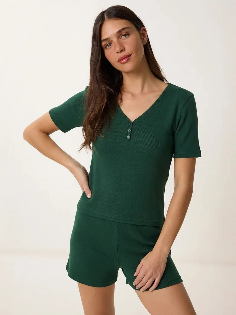 السعادة في إسطنبول ISTANBUL V-neck Buttoned Pajama Set