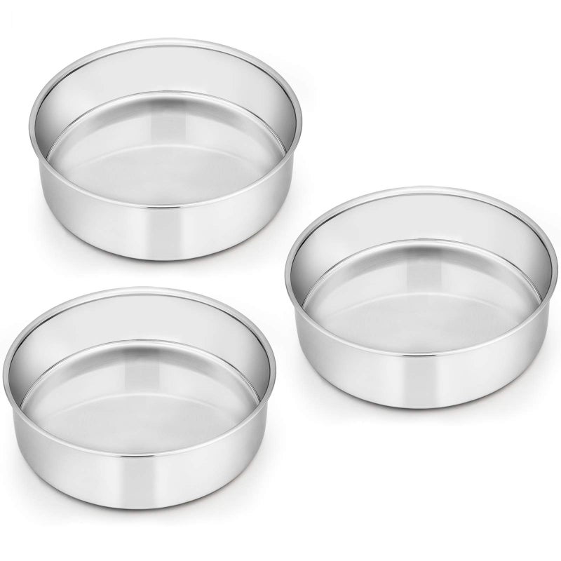 Efar 6 Inch Cake Pan Set of 3 Stainless Steel Round Smash Cake Baking Pans Tins NonToxic  Healthy Mirror Finish  Dishwasher Safe