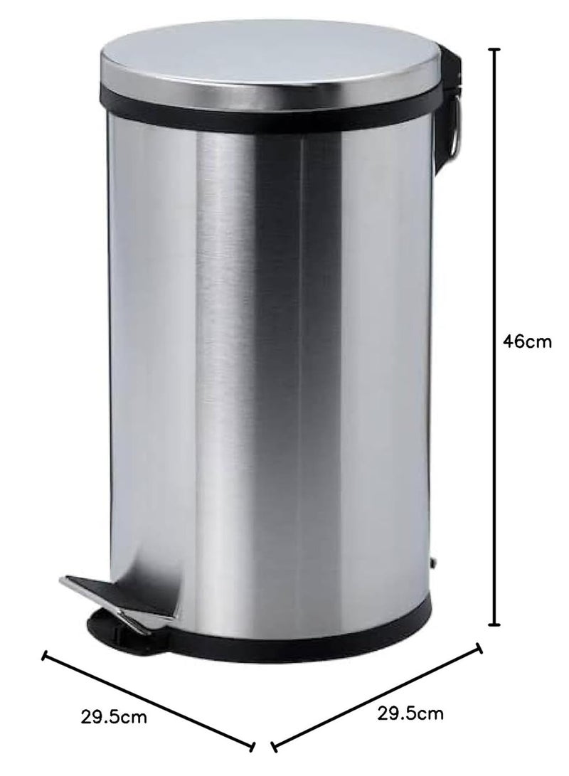 Turkish Stainless Steel Swing Lid Waste Bin with Foot Pedal and Plastic Inner for Easy Cleaning Silver 20 Litre Top Open - Image 2