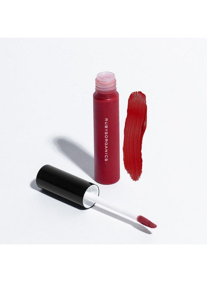Ruby's Organics أحمر شفاه سائل كريمي ؛ لون عالي الصبغة بلمسة مخملية ناعمة مرطب مغذي ؛ مكياج طبيعي عضوي نباتي خالي من البارابين للشفاه الجافة ؛ قرمزي 6.5 مل - Image 1