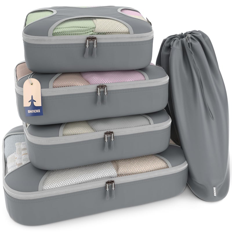 Shacke 5 Set Packing Cubes for Travel Luggage Organizer Suitcase Bags with Laundry Bag Carry On Packing Organizer Travel Accessories for Women Men Charcoal Gray - Image 2