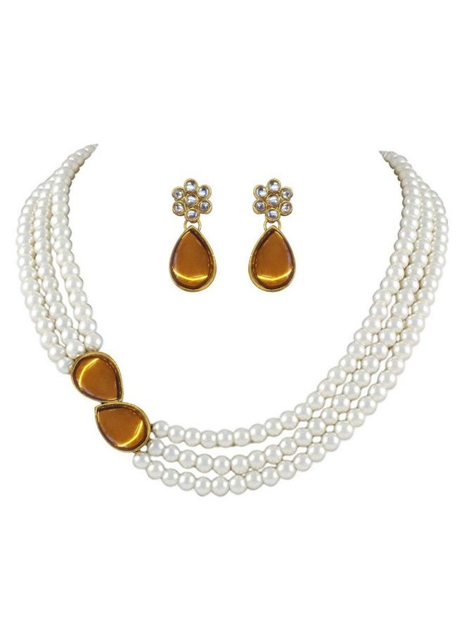Aheli - Pearl Mala Gold Necklace With Earrings For Women Girls Indian Traditional Bollywood Fashion Stylish Ethnic Jewelry Set - Image 1