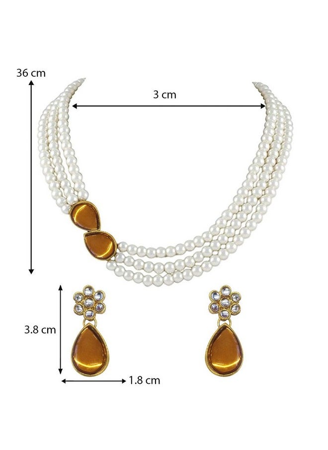 Aheli - Pearl Mala Gold Necklace With Earrings For Women Girls Indian Traditional Bollywood Fashion Stylish Ethnic Jewelry Set - Image 1