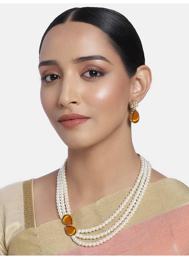 Aheli - Pearl Mala Gold Necklace With Earrings For Women Girls Indian Traditional Bollywood Fashion Stylish Ethnic Jewelry Set - Image 1