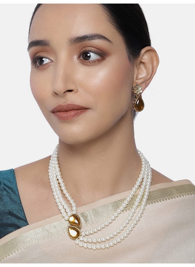 Aheli - Pearl Mala Gold Necklace With Earrings For Women Girls Indian Traditional Bollywood Fashion Stylish Ethnic Jewelry Set - Image 1