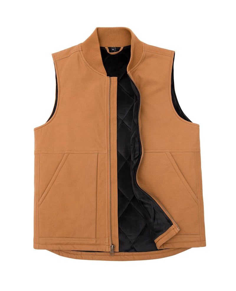 ZENTHACE Men's Washed Arctic-Quilt Lined Duck Vest Utility Rugged Canvas Work Vest Duck Brown L - Image 1