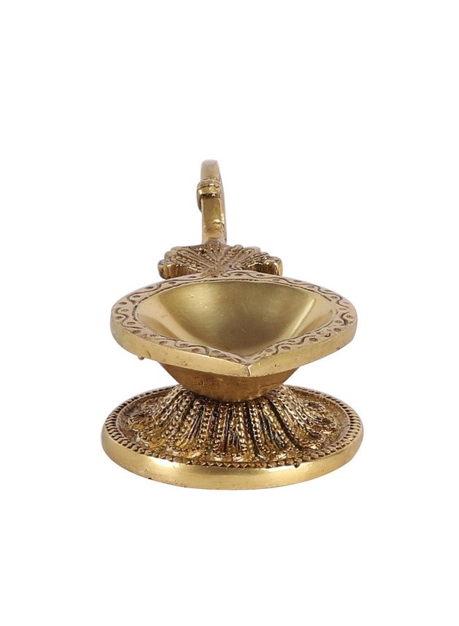Two Moustaches Ethnic Handcarved Brass Diya with Curved Handle, Brass Diyas for Pooja , Diyas for Home Decor , Gift for House Warming , Golden , Standard , Pack of 1 - Image 2