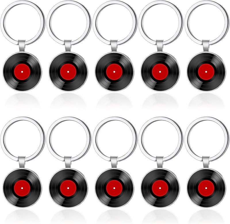 Sureio 10 Pcs Retro Vinyl Record Album Keychain Music Recording Player Metal Dj Pendant Charm Key Chain Gift for Music LoverRed - Image 1