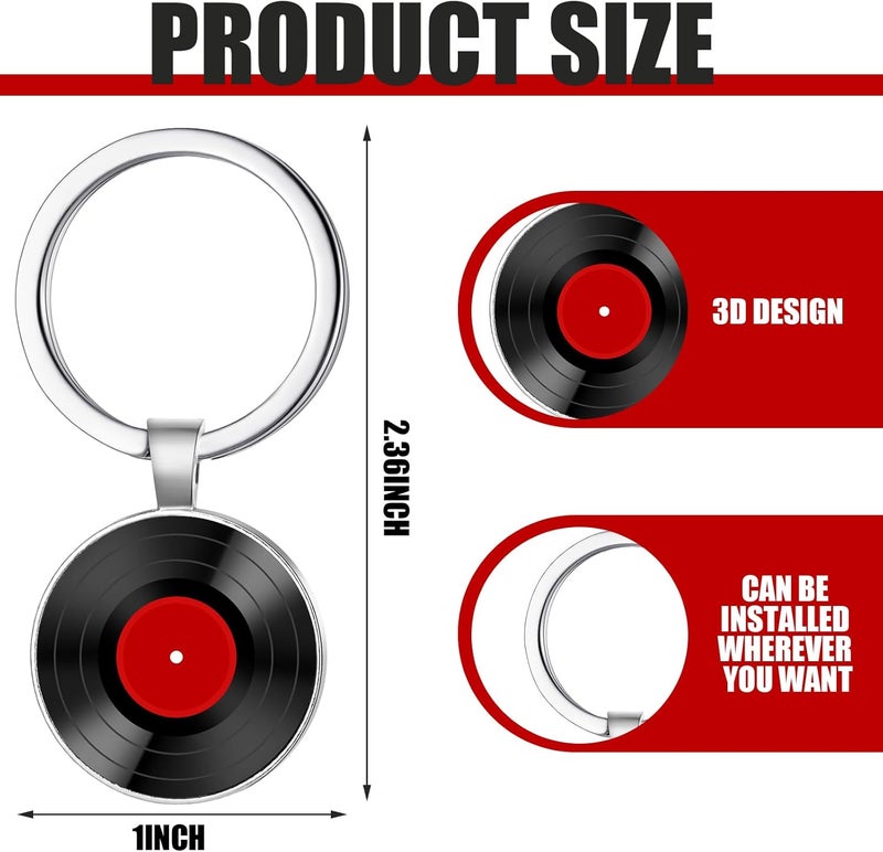 Sureio 10 Pcs Retro Vinyl Record Album Keychain Music Recording Player Metal Dj Pendant Charm Key Chain Gift for Music LoverRed - Image 2