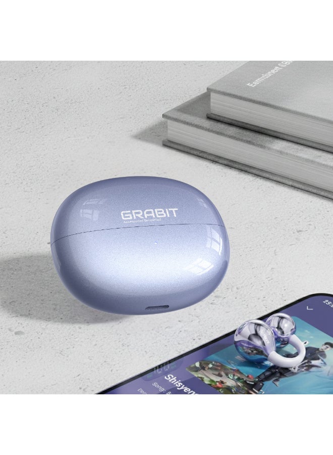 إلتقطه سماعات GRABIT G-SLYPZ لاسلكية بتقنية البلوتوث بتصميم مفتوح الأذن | سماعات رياضية بتقنية توصيل الهواء للجري والألعاب والمكالمات | تصميم خفيف ومريح مع صوت ستيريو عالي الدقة (بنفسجي). - Image 1
