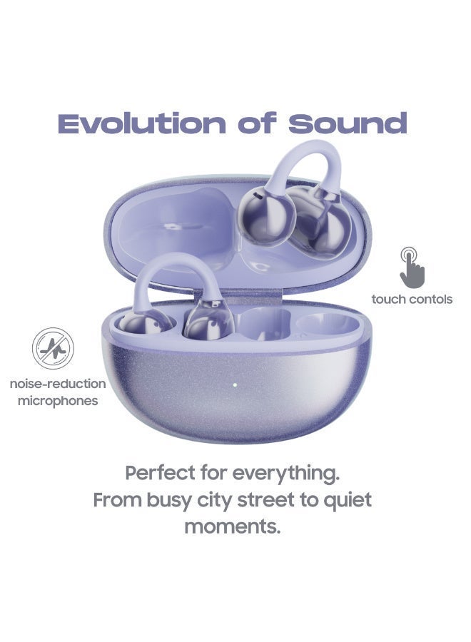 إلتقطه سماعات GRABIT G-SLYPZ لاسلكية بتقنية البلوتوث بتصميم مفتوح الأذن | سماعات رياضية بتقنية توصيل الهواء للجري والألعاب والمكالمات | تصميم خفيف ومريح مع صوت ستيريو عالي الدقة (بنفسجي). - Image 4