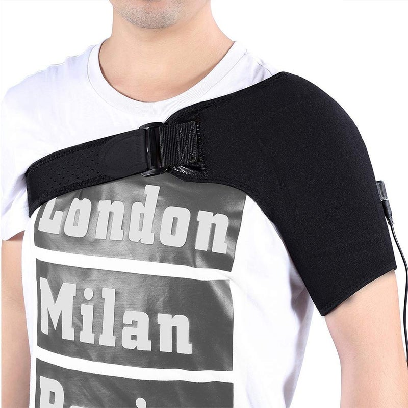 كلاراكو دعامة كتف كلاركو الحرارية - وسادة تدفئة كهربائية قابلة للتعديل للكتف مع تدفئة باردة وساخنة لعضلة الكفة المدورة، وخلع مفصل الكتف، والالتواء، وتمزق الشفة، وآلام الكتف (أسود) - Image 1