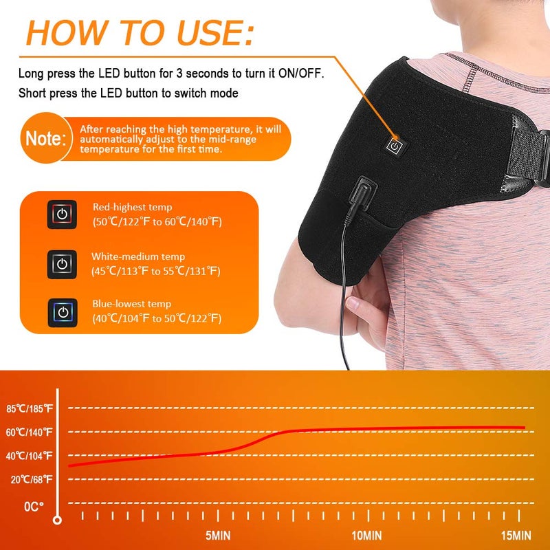 كلاراكو دعامة كتف كلاركو الحرارية - وسادة تدفئة كهربائية قابلة للتعديل للكتف مع تدفئة باردة وساخنة لعضلة الكفة المدورة، وخلع مفصل الكتف، والالتواء، وتمزق الشفة، وآلام الكتف (أسود) - Image 3