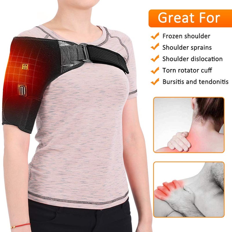 كلاراكو دعامة كتف كلاركو الحرارية - وسادة تدفئة كهربائية قابلة للتعديل للكتف مع تدفئة باردة وساخنة لعضلة الكفة المدورة، وخلع مفصل الكتف، والالتواء، وتمزق الشفة، وآلام الكتف (أسود) - Image 2