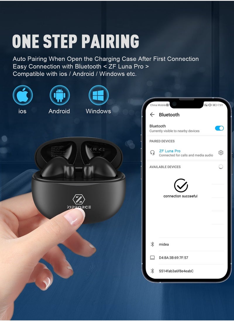 Generic - ZIPFORCE True Wireless Earbuds, In-Ear Bluetooth 5.3 Headphones 4-Mics ENC Clear Call, Bluetooth Earbuds Touch Control 30 Playtime, IPX6 Waterproof TWS, Light-Weight Earphones - Image 1