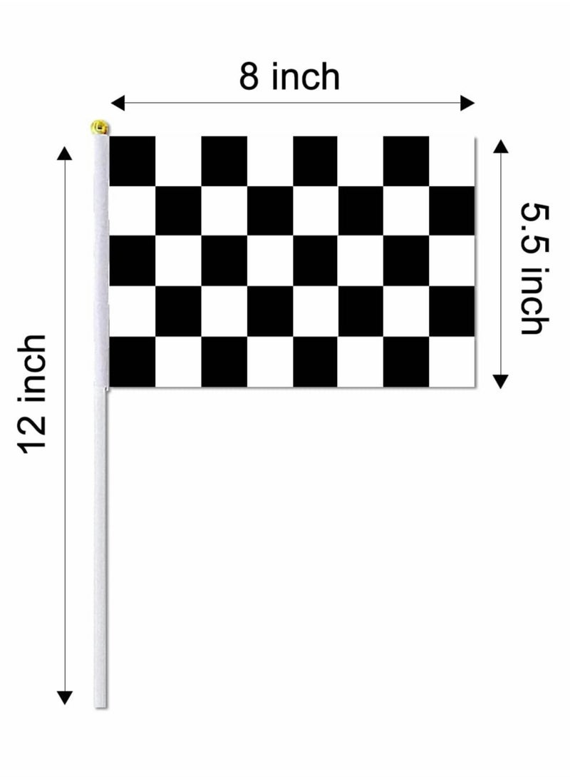 Excefore Hand Held Stick Flags, 20 Pack 8"x5.5" Black and White Checkered Racing Stick Flag for Race Party Supplies  - Image 2