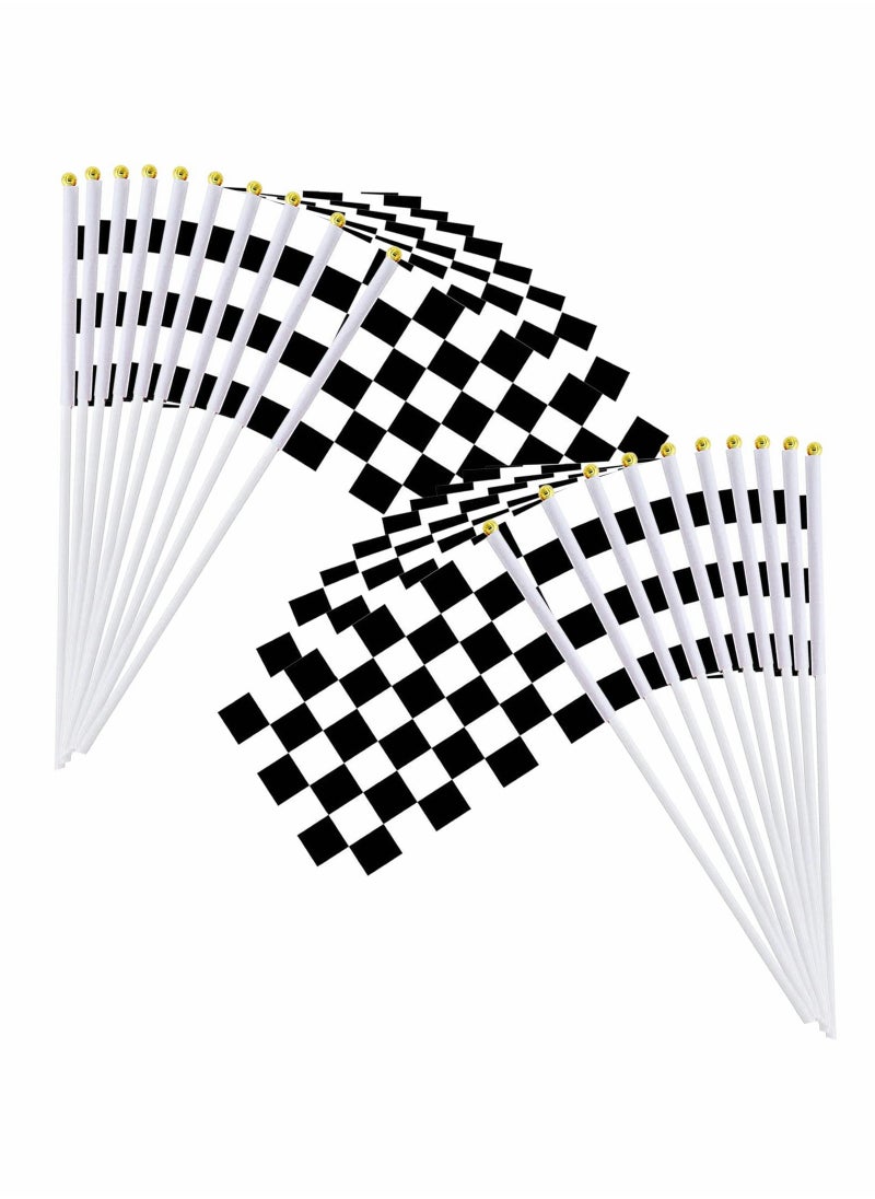 Excefore Hand Held Stick Flags, 20 Pack 8"x5.5" Black and White Checkered Racing Stick Flag for Race Party Supplies  - Image 1
