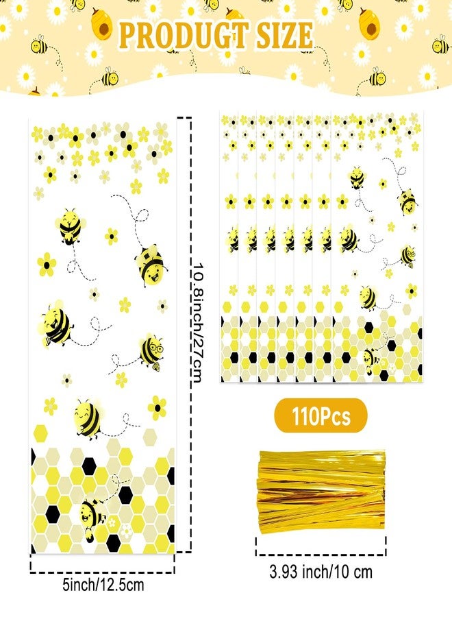 Resflyar 110 Pack Bee Party Cellophane Treat Bags Honey Bee Plastic Candy Goodie Gift Favors Bags with 110 Twist Ties for Kid Birthday Baby Shower Party Supplies - Image 2