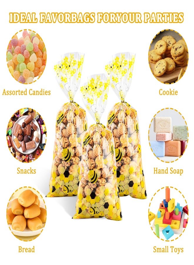 Resflyar 110 Pack Bee Party Cellophane Treat Bags Honey Bee Plastic Candy Goodie Gift Favors Bags with 110 Twist Ties for Kid Birthday Baby Shower Party Supplies - Image 3