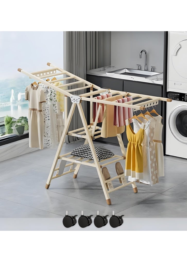 ZUCNG Folding Clothes Dryer Clothes Drying Rack with 4 Shoe Holder, Foldable 3-Tier Laundry Hanger Free-Standing Dryer Rack 3 Height Adjustable Clothes Drying Rack, Windproof, Indoor Outdoor Use (Cream) - Image 1