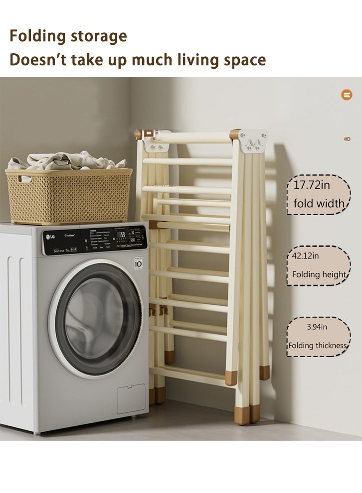 ZUCNG Folding Clothes Dryer Clothes Drying Rack with 4 Shoe Holder, Foldable 3-Tier Laundry Hanger Free-Standing Dryer Rack 3 Height Adjustable Clothes Drying Rack, Windproof, Indoor Outdoor Use (Cream) - Image 2
