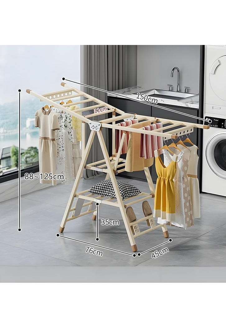 ZUCNG Folding Clothes Dryer Clothes Drying Rack with 4 Shoe Holder, Foldable 3-Tier Laundry Hanger Free-Standing Dryer Rack 3 Height Adjustable Clothes Drying Rack, Windproof, Indoor Outdoor Use (Cream) - Image 3