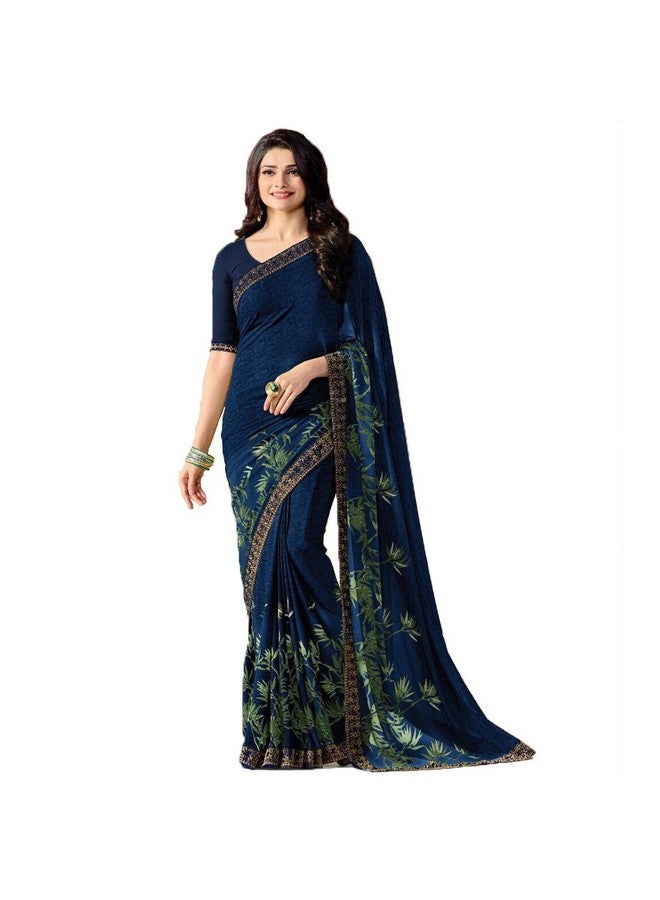 Women Trendy Georgette Saree With Jacquard Work Lace Border And Blouse, blue