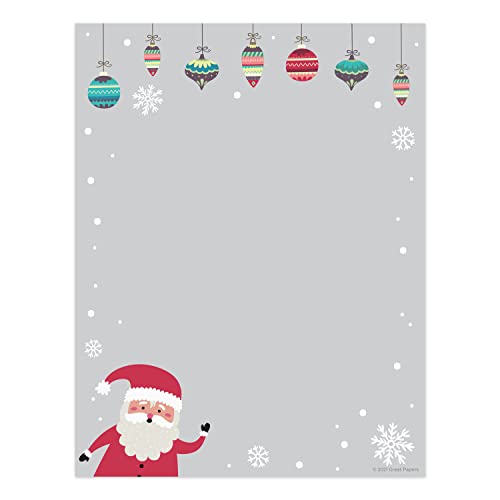 Canopy Street Jolly Santa Holiday Letterhead / 50 Sheets 8.5" x 11" Santa And Ornaments Design/Modern Gray Paper/Charming Christmas Letterhead - Image 1