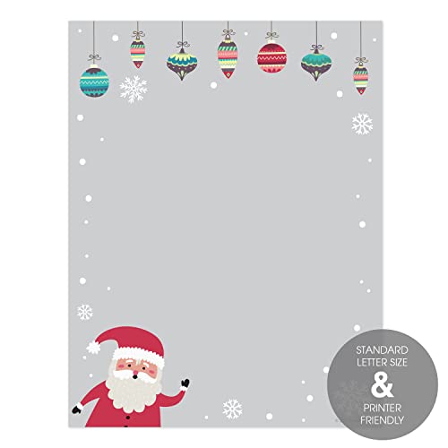 Canopy Street Jolly Santa Holiday Letterhead / 50 Sheets 8.5" x 11" Santa And Ornaments Design/Modern Gray Paper/Charming Christmas Letterhead - Image 2