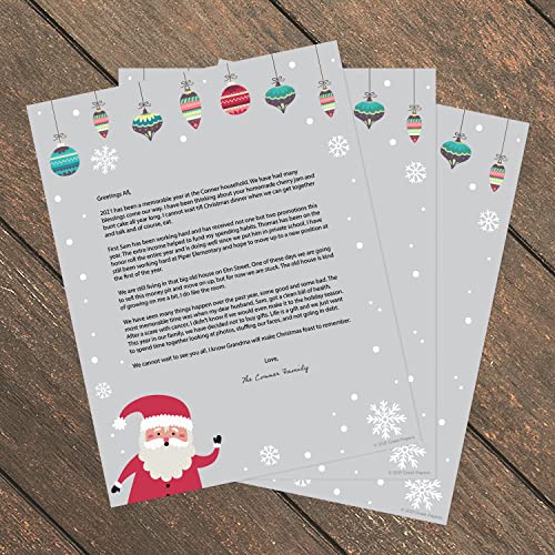 Canopy Street Jolly Santa Holiday Letterhead / 50 Sheets 8.5" x 11" Santa And Ornaments Design/Modern Gray Paper/Charming Christmas Letterhead - Image 4