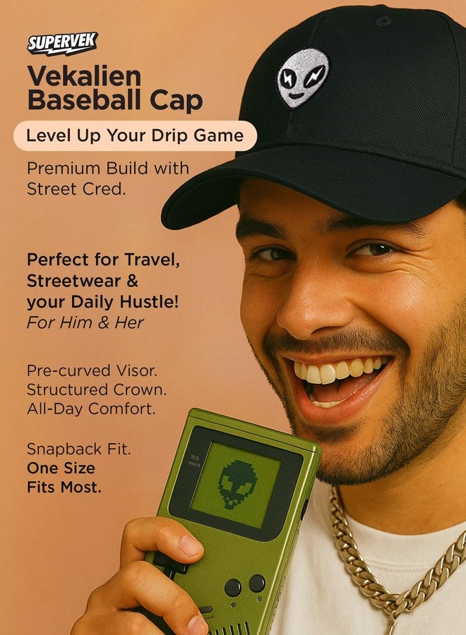 Supervek Alien Black Baseball Cap - Premium Snapback Cap for Men & Women - Stylish Travel Streetwear - Baseball Caps for Men - Original Caps for Men - GenZ Fashion Accessory - Image 2