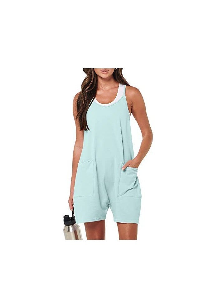 Women's Casual Sleeveless Shorts Jumpsuits with Pockets - Image 1