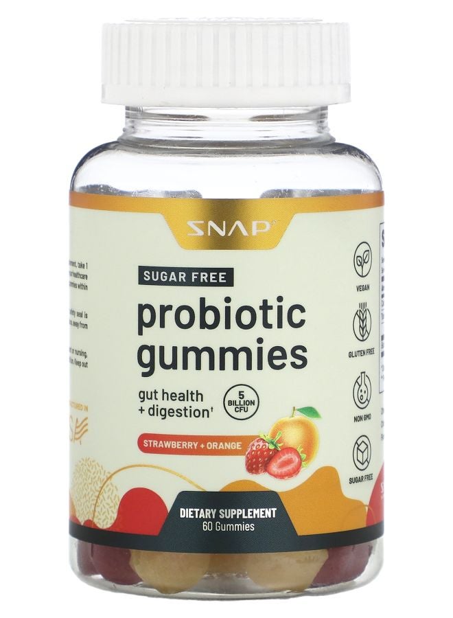 SNAP SUPPLEMENTS Probiotic Gummies Sugar Free Strawberry + Orange 5 Billion CFU 60 Gummies