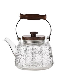 LOOPITYS 1000ml glass teapot with detachable filter and wooden lid, borosilicate glass teapot for boiling tea (transparent)  - Image 1