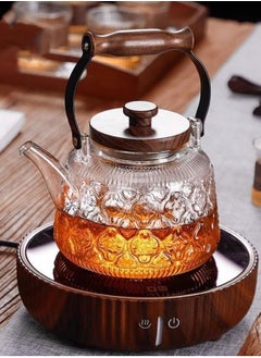 LOOPITYS 1000ml glass teapot with detachable filter and wooden lid, borosilicate glass teapot for boiling tea (transparent)  - Image 3
