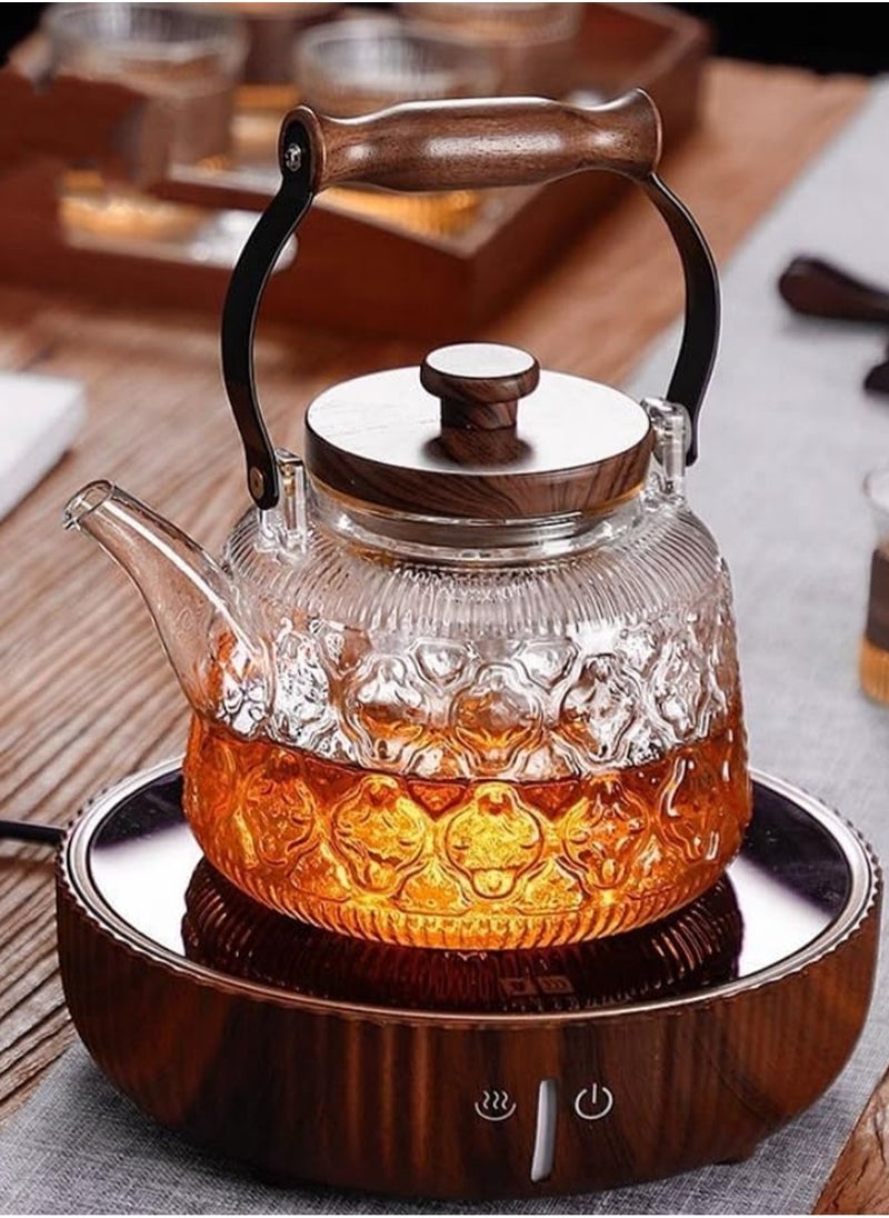 LOOPITYS 1000ml glass teapot with detachable filter and wooden lid, borosilicate glass teapot for boiling tea (transparent)  - Image 3