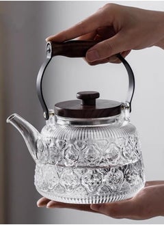 LOOPITYS 1000ml glass teapot with detachable filter and wooden lid, borosilicate glass teapot for boiling tea (transparent)  - Image 2