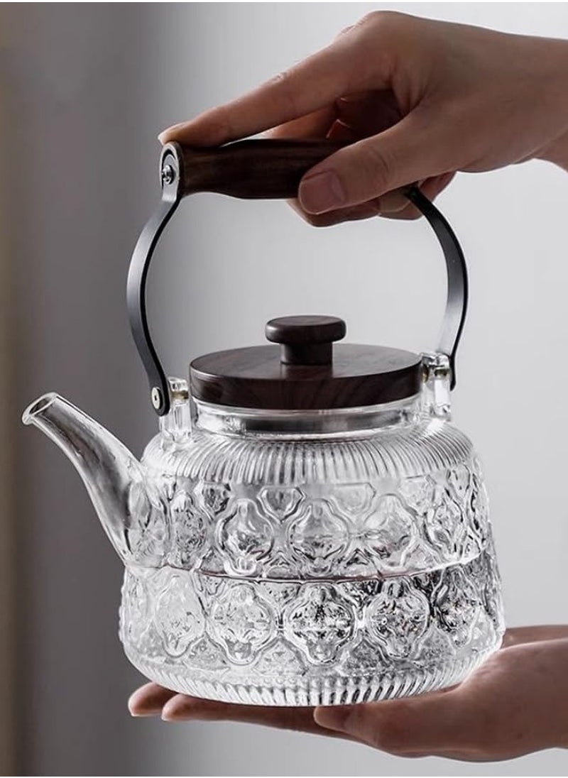 LOOPITYS 1000ml glass teapot with detachable filter and wooden lid, borosilicate glass teapot for boiling tea (transparent)  - Image 2