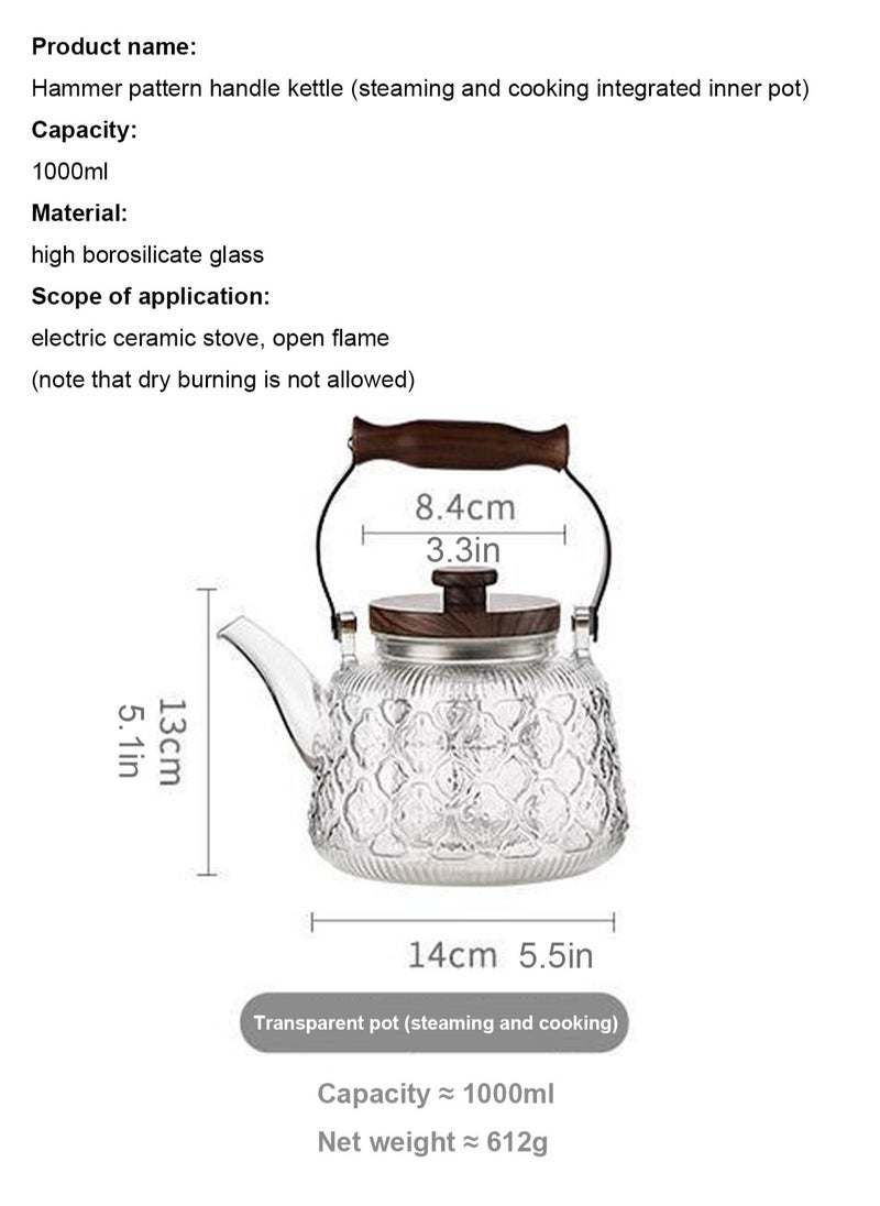 LOOPITYS 1000ml glass teapot with detachable filter and wooden lid, borosilicate glass teapot for boiling tea (transparent)  - Image 4