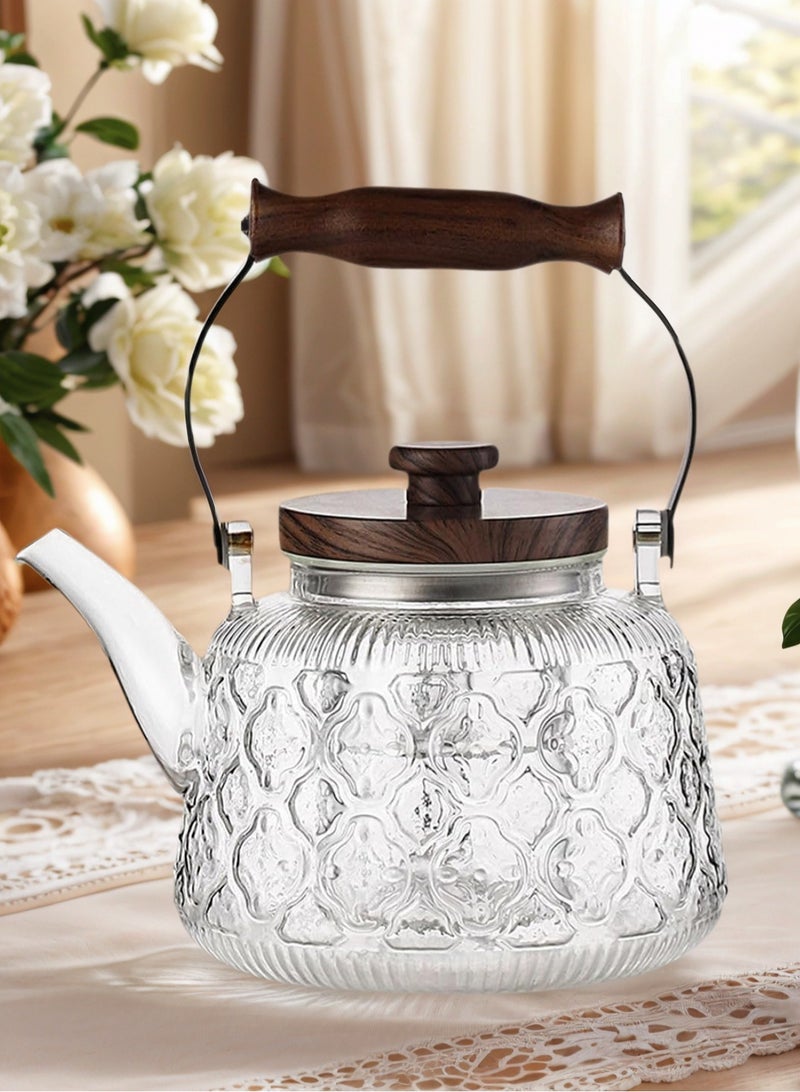 لوبيتيز زجاج إبريق الشاي ، إبريق الشاي الزجاج البورسليكات مع فلتر قابل للفصل وغطاء خشبي لصنع الشاي ( شفافة ) - Image 1