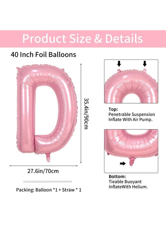 Biapian 40 Inch Letter Balloons, Giant Pearl Pink Letter D Balloon, Single Alphabet A-Z Balloon Foil, Light Pink Name Letters Balloon for Girls Women Birthday Party Decoration Baby Shower Anniversary Supplies - Image 2