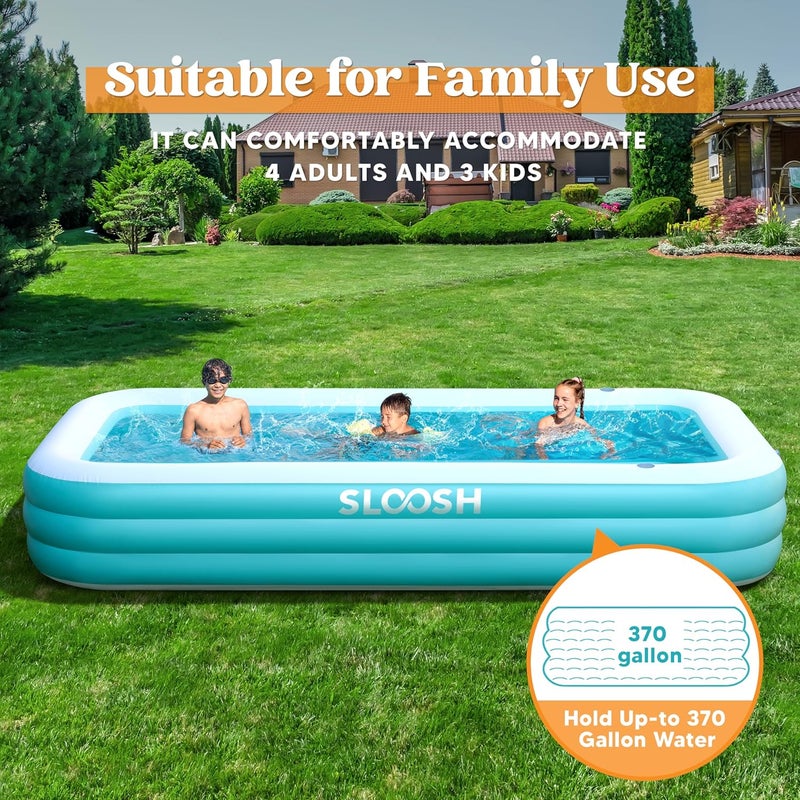 Sloosh Inflatable Pool for Adults with Seats, 130" x 72" x 22" Full-Sized Blow Up Durable Thickened Above Ground Family Pool, Large Swimming Pools for Backyard Garden Lawn Summer Water Party, Cyan - Image 5