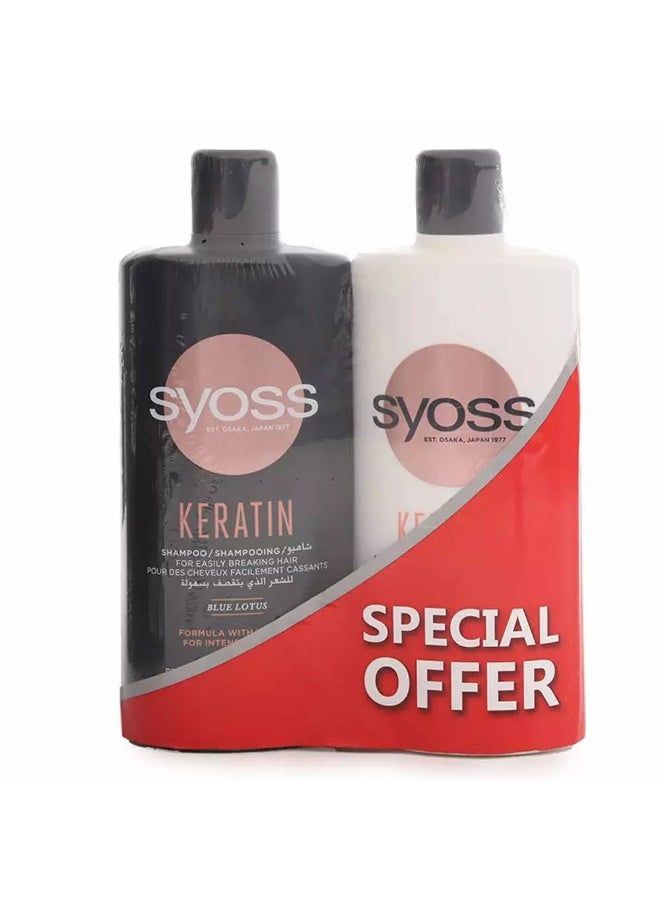 Syoss Keratin Shampoo + Conditioner Combo Pack- 500ml+500ml - Image 1