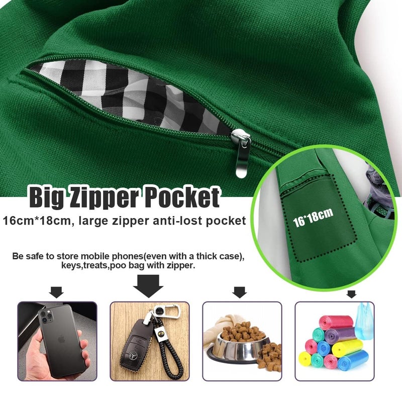 Tomkas Dog Sling Carrier for Small Dogs Puppy Carrier for Small Dogs (Emerald Green, Adjustable Strap & Zipper Pocket) - Image 5