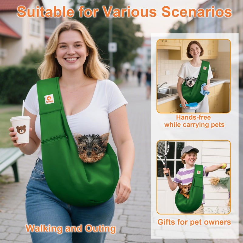 Tomkas Dog Sling Carrier for Small Dogs Puppy Carrier for Small Dogs (Emerald Green, Adjustable Strap & Zipper Pocket) - Image 2